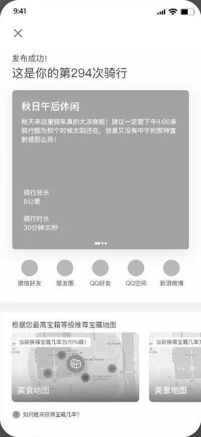 发布成功:这是你的第 294 次骑行,并推荐下一张宝藏地图